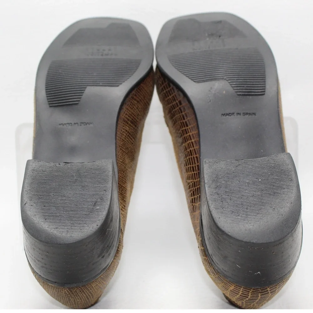 Stuart Weitzman Brown Lizard Embossed‎ Leather Tassel Loafers Block Heel 6.5B